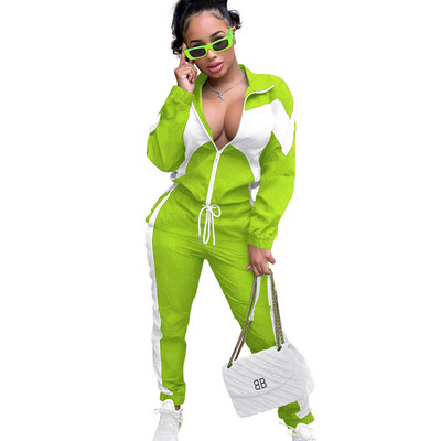 CM.YAYA Active Patchwork Ženska trenirka Trenirka s patentnim zatvaračem i Jogger hlače Odgovarajuće ležerne dvodijelne kombinacije Trenirka