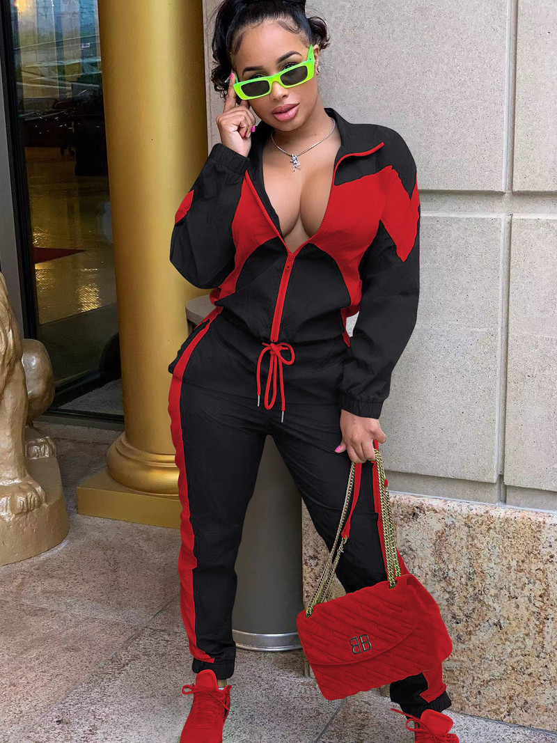 CM.YAYA Active Patchwork Ženska trenirka Trenirka s patentnim zatvaračem i Jogger hlače Odgovarajuće ležerne dvodijelne kombinacije Trenirka