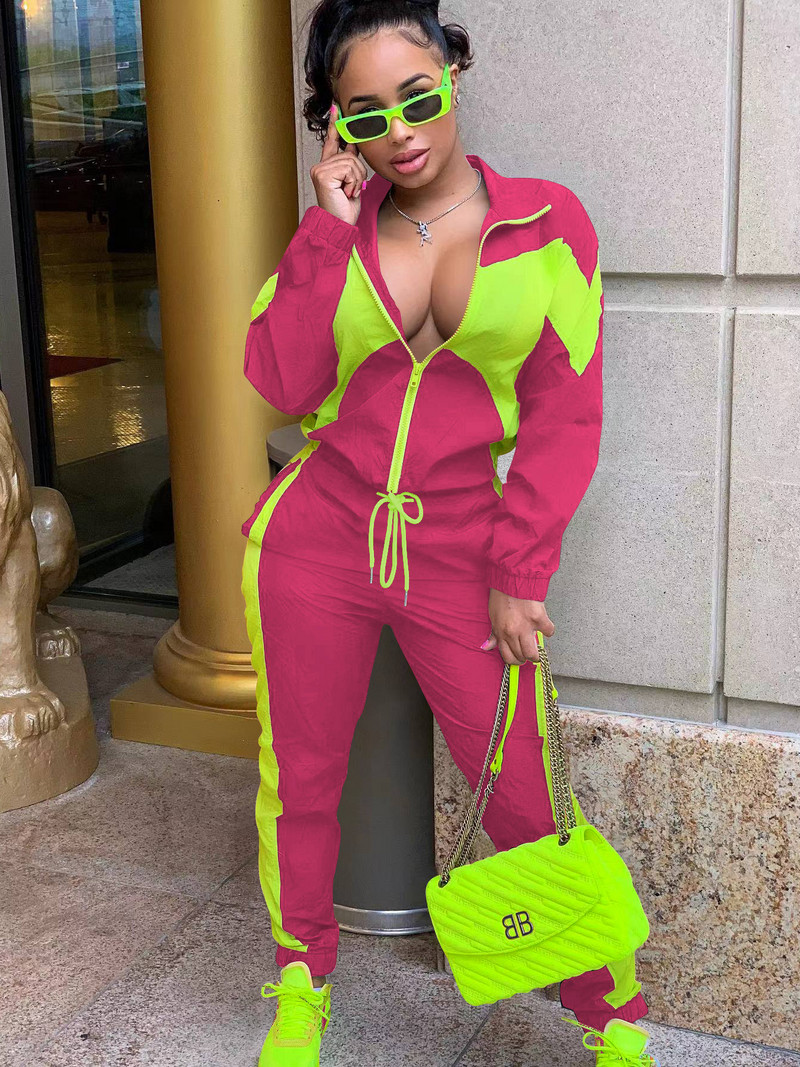 CM.YAYA Active Patchwork Ženska trenirka Trenirka s patentnim zatvaračem i Jogger hlače Odgovarajuće ležerne dvodijelne kombinacije Trenirka