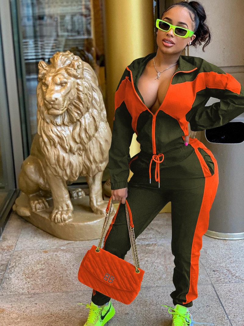 CM.YAYA Active Patchwork Ženska trenirka Trenirka s patentnim zatvaračem i Jogger hlače Odgovarajuće ležerne dvodijelne kombinacije Trenirka