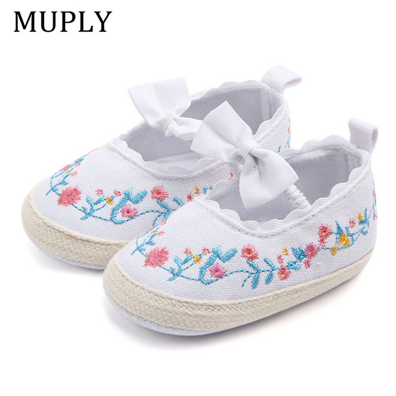 2023 Big Bow Παιδικά Παπούτσια για νεογέννητο Floral Ebroidery Baby Soft Sole First Walker Αντιολισθητικά παιδικά παπούτσια για κορίτσια Prewalker