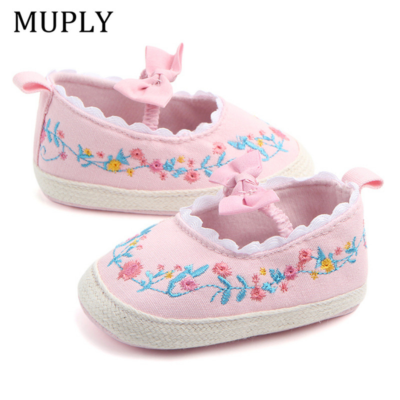 2023 Big Bow Παιδικά Παπούτσια για νεογέννητο Floral Ebroidery Baby Soft Sole First Walker Αντιολισθητικά παιδικά παπούτσια για κορίτσια Prewalker