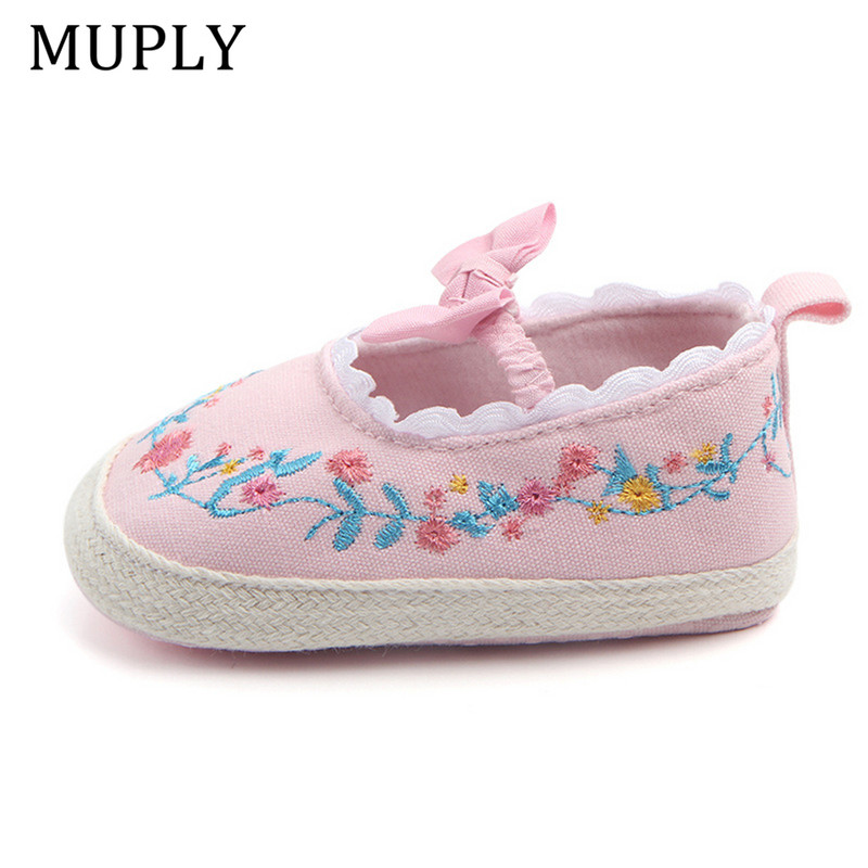 2023 Big Bow Παιδικά Παπούτσια για νεογέννητο Floral Ebroidery Baby Soft Sole First Walker Αντιολισθητικά παιδικά παπούτσια για κορίτσια Prewalker
