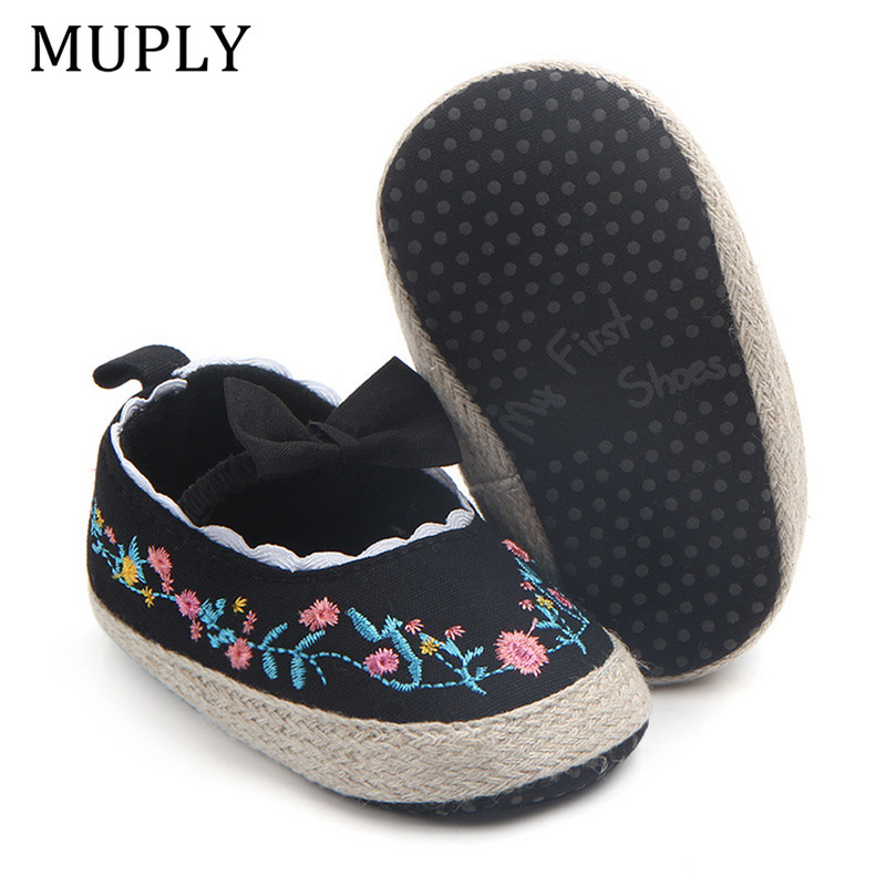 2023 Big Bow Παιδικά Παπούτσια για νεογέννητο Floral Ebroidery Baby Soft Sole First Walker Αντιολισθητικά παιδικά παπούτσια για κορίτσια Prewalker