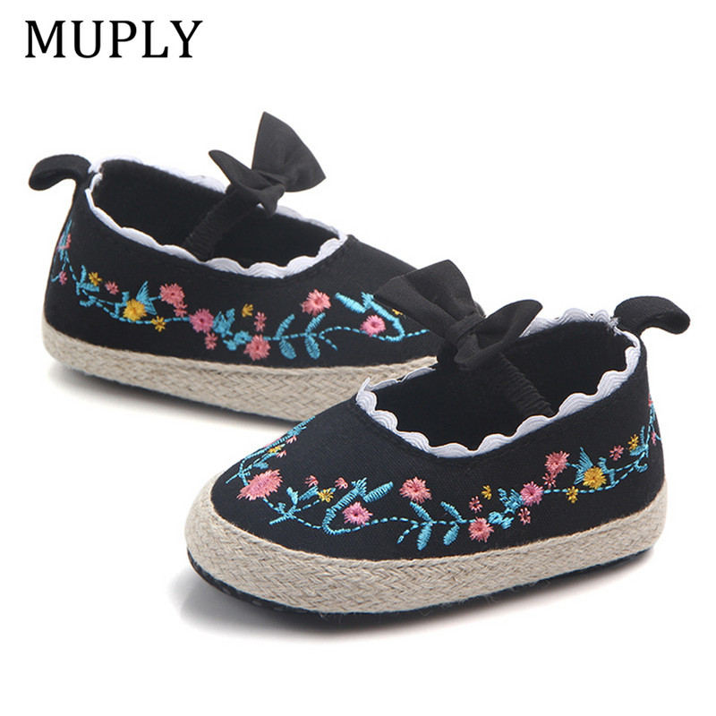 2023 Big Bow Παιδικά Παπούτσια για νεογέννητο Floral Ebroidery Baby Soft Sole First Walker Αντιολισθητικά παιδικά παπούτσια για κορίτσια Prewalker
