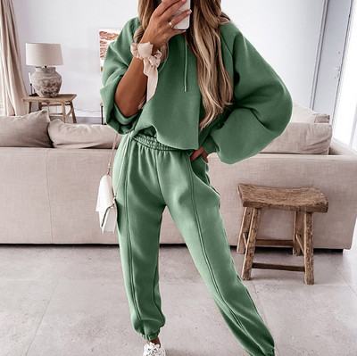 Naiste 2023. aasta uus kuum müük vabaaja moodsate spordikapuutsiga kampsunite komplekt, kaks tükki laos