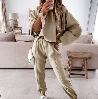 Naiste 2023. aasta uus kuum müük vabaaja moodsate spordikapuutsiga kampsunite komplekt, kaks tükki laos