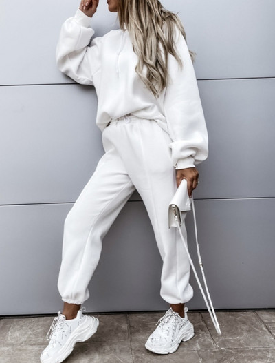 Naiste 2023. aasta uus kuum müük vabaaja moodsate spordikapuutsiga kampsunite komplekt, kaks tükki laos