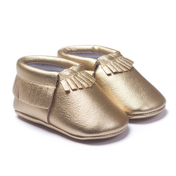 Златни бебешки обувки за момче Детски мокасини Bebe маратонки Toddler First Walker PU меки ресни Обувки за новородени PU кожени меки чорапи