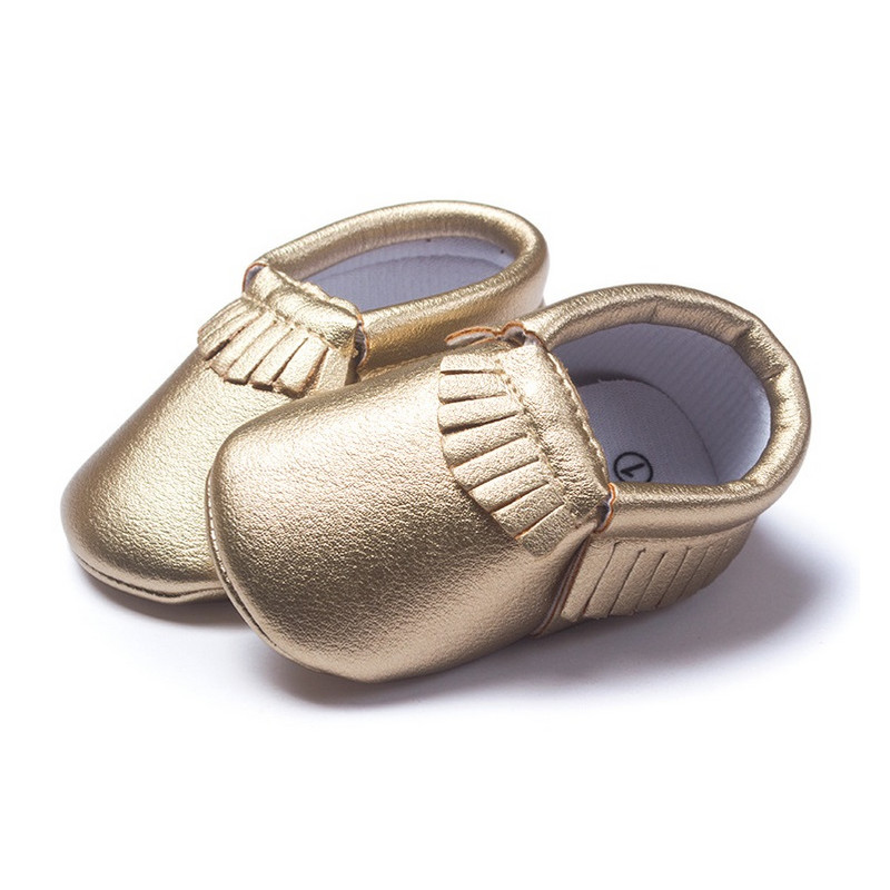 Pantof auriu pentru bebelusi baieti Mocasini pentru copii Pantofi Bebe pentru copil mic First Walker Pantofi pentru nou-nascuti cu franjuri moale din PU Șosetă moale din piele PU