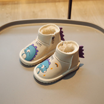 Бебешки ботуши за сняг Памучни обувки Зимни нови ежедневни топли момчета Меки обувки за малко дете Модни детски момичета Плюшени ботуши 2023 г. Анимационен динозавър
