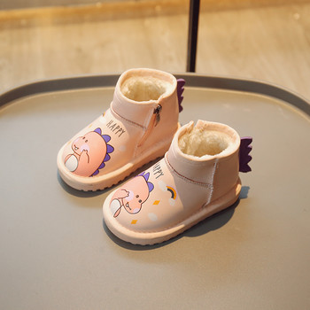 Бебешки ботуши за сняг Памучни обувки Зимни нови ежедневни топли момчета Меки обувки за малко дете Модни детски момичета Плюшени ботуши 2023 г. Анимационен динозавър