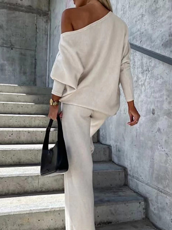 Modna dnevna odjeća s kosim ovratnikom, dvodijelni dvodijelni kompleti jesen-zima, labava gornja odijela s dugim rukavima