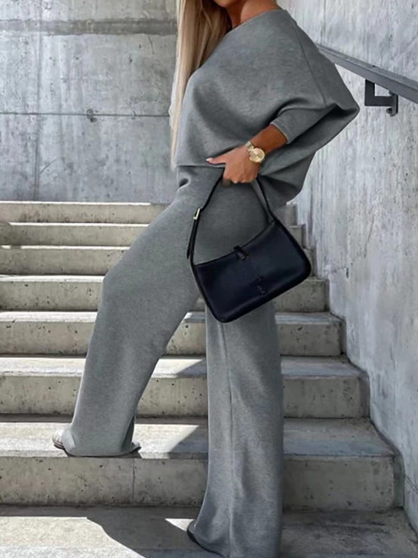 Modna dnevna odjeća s kosim ovratnikom, dvodijelni dvodijelni kompleti jesen-zima, labava gornja odijela s dugim rukavima