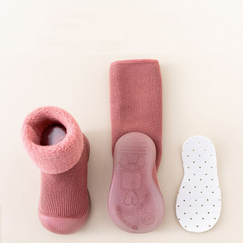Детски обувки против хлъзгане Новородени бебета Прохождащи момичета Плюс кадифени нехлъзгащи чорапи за пода Бебешки момчета Гумена подметка Зимни маратонки