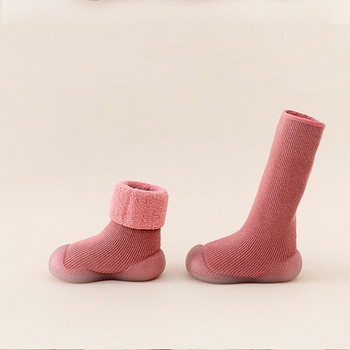 Детски обувки против хлъзгане Новородени бебета Прохождащи момичета Плюс кадифени нехлъзгащи чорапи за пода Бебешки момчета Гумена подметка Зимни маратонки