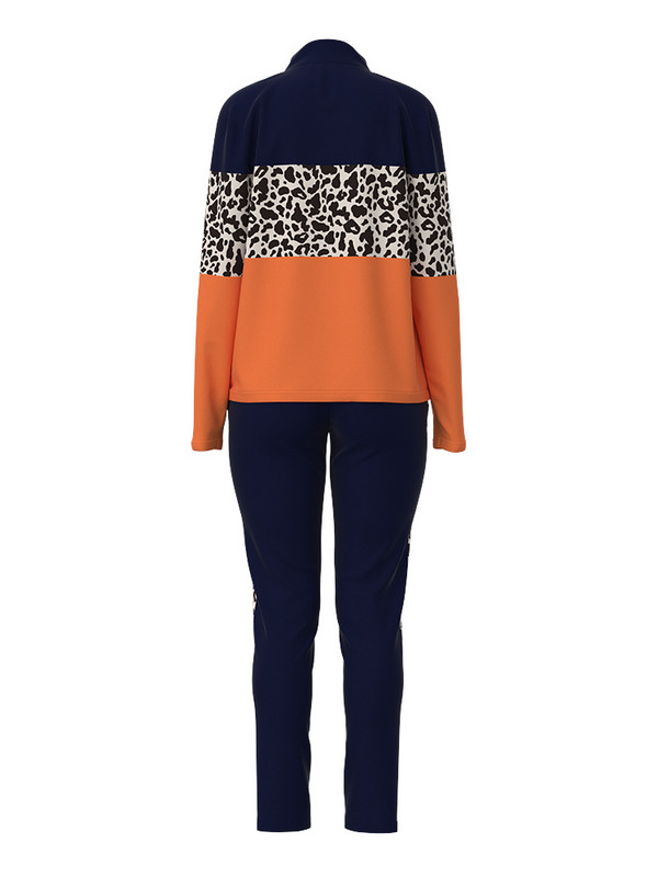 Módne dvojdielne súpravy Dámske outfity Jesenné kontrastné leopardie farebné bloky s dlhým rukávom a nohavicami so sťahovacou šnúrkou Súprava Zimná mikina