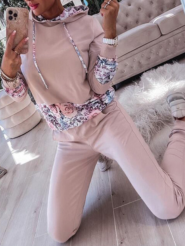 Treninguri Costume Femei Casual Hanorace Pantaloni de sport cu imprimeu floral Costume calde Toamna Iarna Pulover Hanorace Pantaloni Set 2 piese