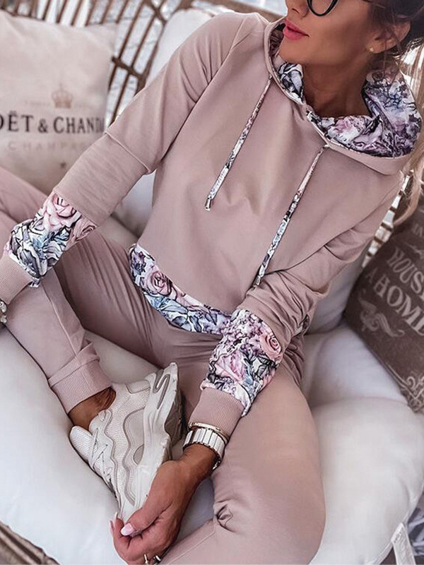 Treninguri Costume Femei Casual Hanorace Pantaloni de sport cu imprimeu floral Costume calde Toamna Iarna Pulover Hanorace Pantaloni Set 2 piese