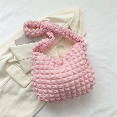 Geantă de mână matlasată cu carouri brodate, pentru femei, cu bule plisate, genți de umăr în nor