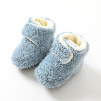 Зимни новородени бебешки едноцветни топли вълнени удебелени обувки Момче Момиче Противоплъзгащи се ботуши Плюшени меки подметки Детски чорапи за малки деца