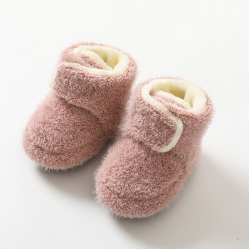 Зимни новородени бебешки едноцветни топли вълнени удебелени обувки Момче Момиче Противоплъзгащи се ботуши Плюшени меки подметки Детски чорапи за малки деца