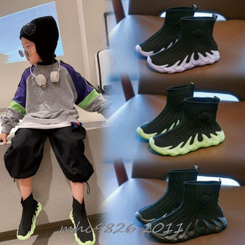 Μπότες μόδας για κορίτσια για αγόρια Νέα φθινοπωρινή παιδική παλίρροια αναπνεύσιμες κοντές μπότες μόδας πλέξιμο συνονθύλευμα σε παιδικά παπούτσια