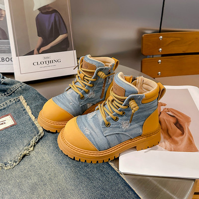 Cizme Martin Copii Toamna 2023 Noua Moda Fete Botine Denim Baieti