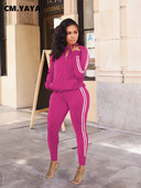 CM.YAYA Ležerni ženski set s prugama sa strane, trenirka s patentnim zatvaračem i odijelo s hlačama za trčanje, modna dvodijelna trenirka
