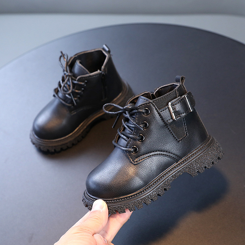 Παιδικά Solid Vintage Κοντές Μπότες για αγόρια Φερμουάρ στο πλάι του αλόγου Παιδικές μονές δερμάτινες μπότες μαλακής σόλας