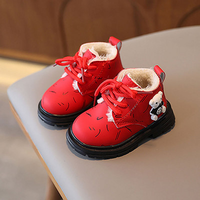 Cizme de zăpadă din pluș de iarnă pentru nou-născut din piele PU Urs drăguț băieți fete pantofi pentru copii mici pantofi groși de bumbac calduri pentru bebeluși