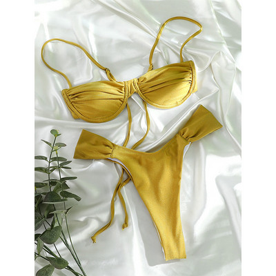 Komplet bikinija na uzicu Jednobojni bikiniji Push up kupaći kostimi 2023 Ženski kupaći kostim Micro Thong Mujer Kupaći kostimi Brazilian Biquini
