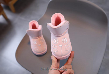 Нови зимни детски обувки Едноцветни водоустойчиви ботуши за деца PU кожени ботуши за сняг Нехлъзгащи се Къси ботуши Момчета Момичета Размер 21-30