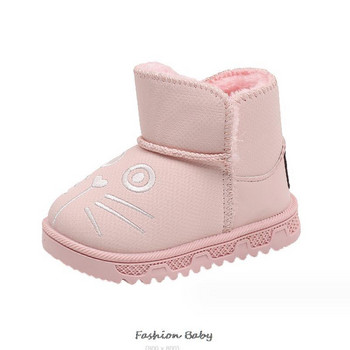Нови зимни детски обувки Едноцветни водоустойчиви ботуши за деца PU кожени ботуши за сняг Нехлъзгащи се Къси ботуши Момчета Момичета Размер 21-30