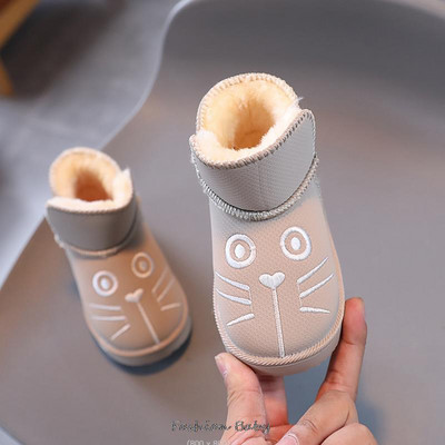 Νέα χειμωνιάτικα παιδικά παπούτσια καθαρού χρώματος Αδιάβροχα μποτάκια για νήπιο PU Δερμάτινα Snow Boots Αντιολισθητικά Αγόρια Κορίτσια Κοντά Μποτάκια Μέγεθος 21-30