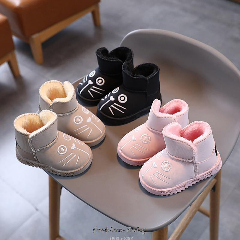 Νέα χειμωνιάτικα παιδικά παπούτσια καθαρού χρώματος Αδιάβροχα μποτάκια για νήπιο PU Δερμάτινα Snow Boots Αντιολισθητικά Αγόρια Κορίτσια Κοντά Μποτάκια Μέγεθος 21-30