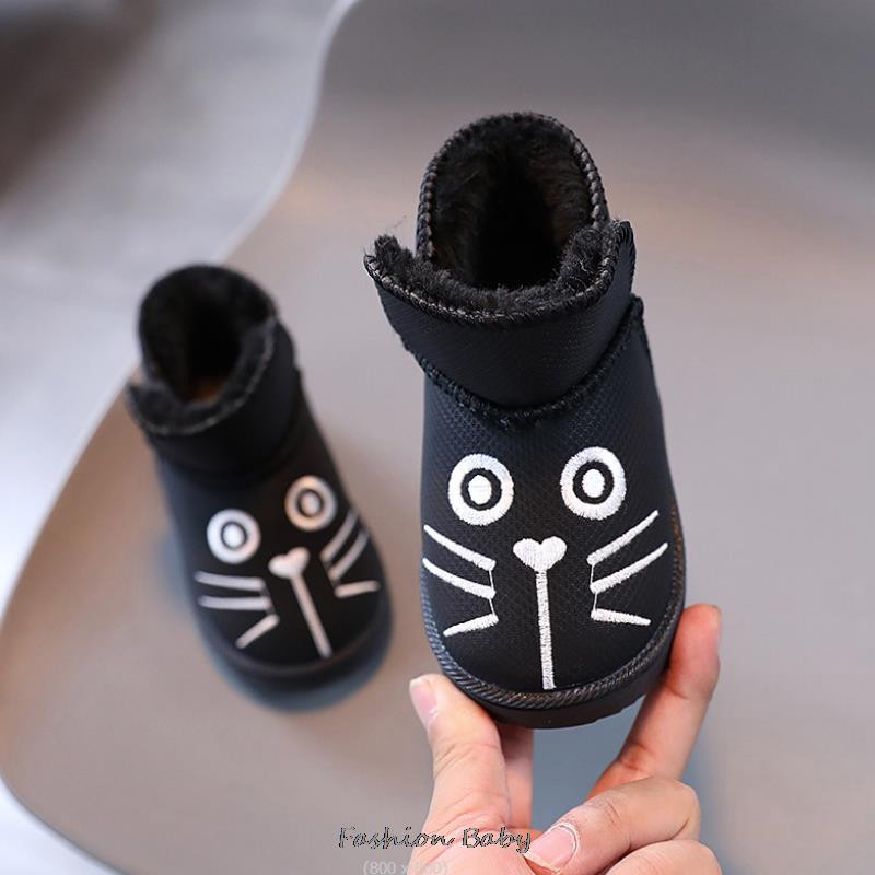 Νέα χειμωνιάτικα παιδικά παπούτσια καθαρού χρώματος Αδιάβροχα μποτάκια για νήπιο PU Δερμάτινα Snow Boots Αντιολισθητικά Αγόρια Κορίτσια Κοντά Μποτάκια Μέγεθος 21-30