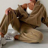 Odijela s hlačama od 2 komada debljeg flisa Ženska sportska odjeća Jesen Zima Hoodies Hlače Dvodijelni set Ženska trenirka komplekty odeždy