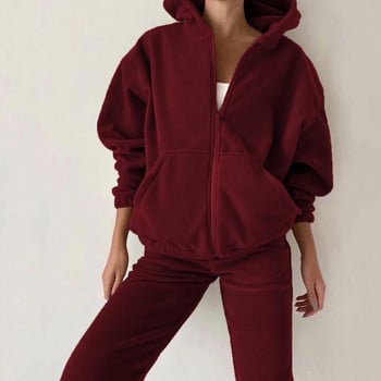 2 τμχ Παντελόνι Thicken Fleece Κοστούμια Γυναικεία Αθλητικά Φθινοπωρινά Χειμερινά Φούτερ Παντελόνια Σετ δύο τεμαχίων Γυναικεία αθλητική φόρμα комплекты одежды