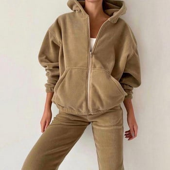 2 τμχ Παντελόνι Thicken Fleece Κοστούμια Γυναικεία Αθλητικά Φθινοπωρινά Χειμερινά Φούτερ Παντελόνια Σετ δύο τεμαχίων Γυναικεία αθλητική φόρμα комплекты одежды