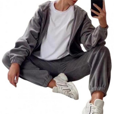 Odijela s hlačama od 2 komada debljeg flisa Ženska sportska odjeća Jesen Zima Hoodies Hlače Dvodijelni set Ženska trenirka komplekty odeždy