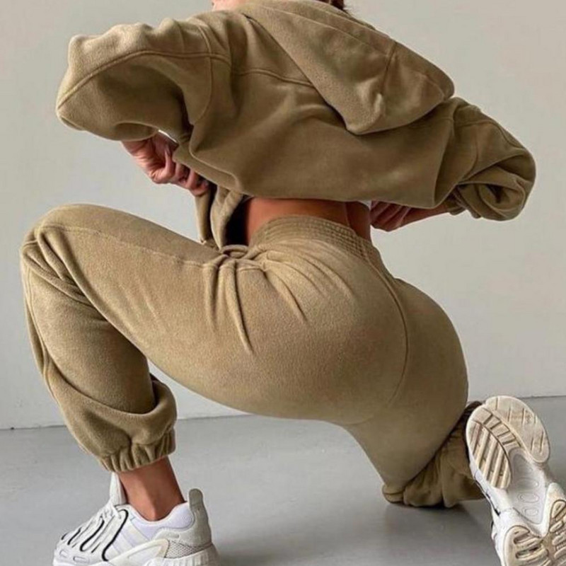 2бр. Удебелени поларени панталони Дамски спортни екипи Есен Зима Суичъри Панталони Комплект от две части Дамски анцуг комплекты одежды