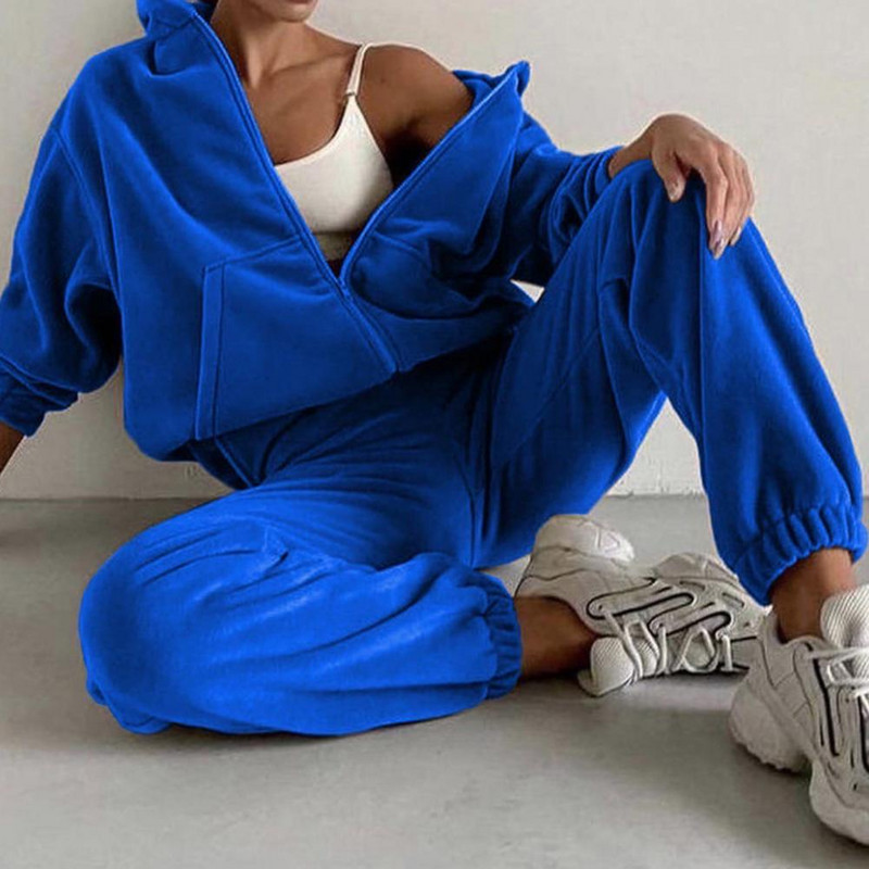 2бр. Удебелени поларени панталони Дамски спортни екипи Есен Зима Суичъри Панталони Комплект от две части Дамски анцуг комплекты одежды