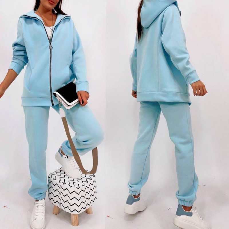 2 τμχ/Σετ Παντελόνι Γυναικείο Αθλητικό Κοστούμι Γυναικεία αθλητικά ρούχα Casual με φερμουάρ Φούτερ σετ δύο τεμαχίων Γυναικείες αθλητικές φόρμες спортивный костюм