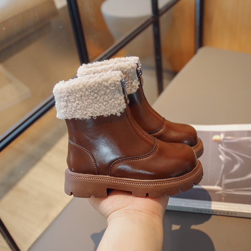 Μόδα παιδικές μπότες 2023 με επένδυση, παχύρρευστο καφέ Μεσαίο μεγάλο παιδικό βαμβακερό φθινόπωρο χειμώνα Μαύρα για αγόρια Δερμάτινες μπότες για κορίτσια