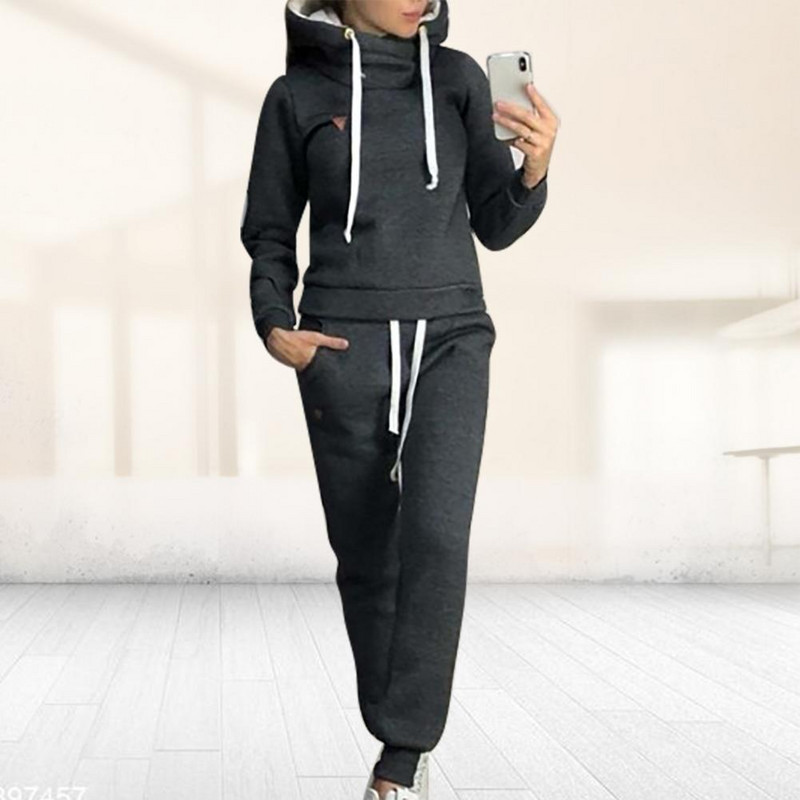 2 buc. Costume cu pantaloni de culoare solidă ținute pentru femei, toamnă iarnă, hanorac cu glugă, pantaloni, set din două piese, trening pentru femei комплекты одежды