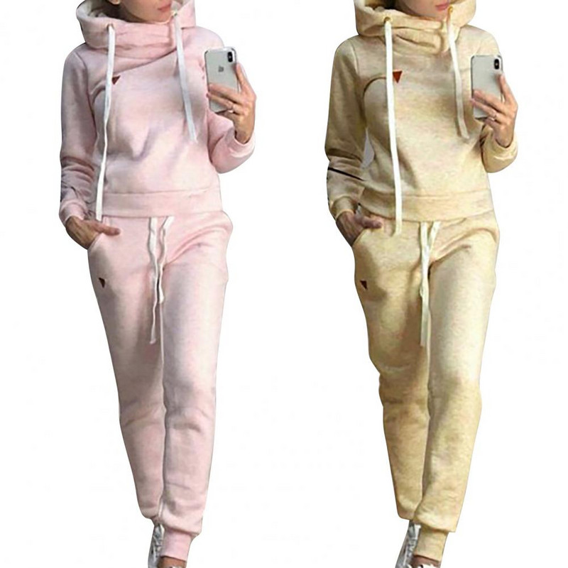 2 buc. Costume cu pantaloni de culoare solidă ținute pentru femei, toamnă iarnă, hanorac cu glugă, pantaloni, set din două piese, trening pentru femei комплекты одежды