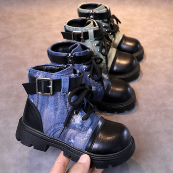 Нова мода Детски обувки Ботуши за момичета Есен Зима Универсални детски ботуши за момче Пачуърк Ботуши за малки деца с кръгли пръсти