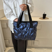 Dámska taška s hornou rukoväťou, veľká kapacita, prešívaná ležérna taška, jednofarebná, mäkká, ľahká, lesklá, pre ženy v prírode