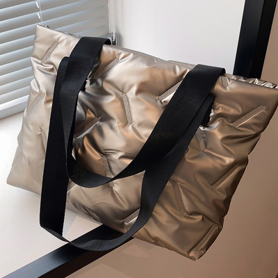 Dámska taška s hornou rukoväťou, veľká kapacita, prešívaná ležérna taška, jednofarebná, mäkká, ľahká, lesklá, pre ženy v prírode